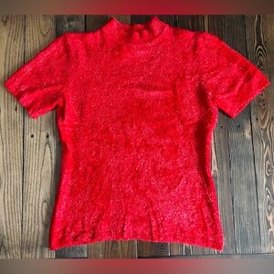 FRANCO VALERI • Red Sparkle Top glitter partycore Y2K holiday glam festival FV L